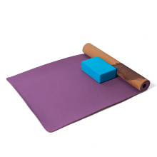 2021 custom logo wholesale  laminated cork two  double layer pilates natural tpe cork rubber yoga mat with carrying strap